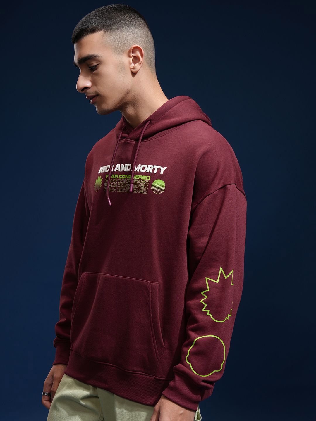 HIGHLANDER Men Rick & Morty Oversized Drop Shoulder Hoodie Sweatshirt