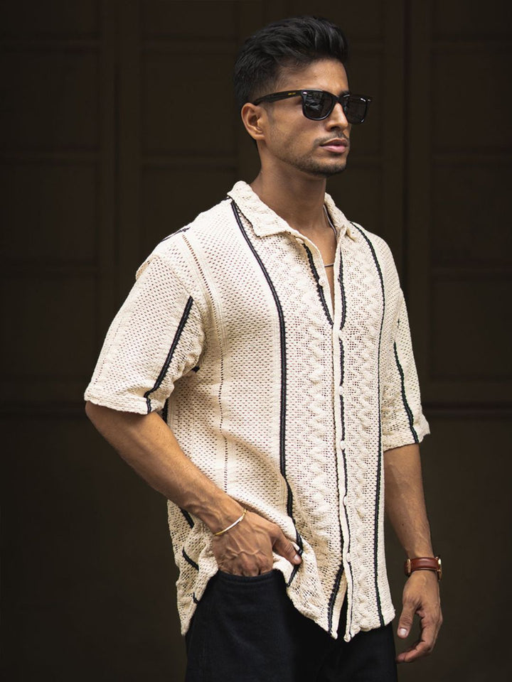 Powerlook Men Spread Collar Vertical Striped Cotton Oversized Casual Shirt