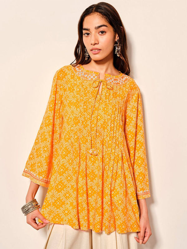 Global Desi Women Ethnic Printed Tie-Up Neck Top