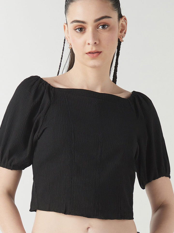 Bewakoof Women Square Neck Puff Sleeves Crop Top