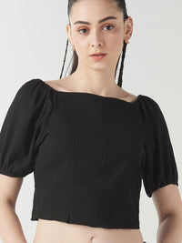 Bewakoof Women Square Neck Puff Sleeves Crop Top