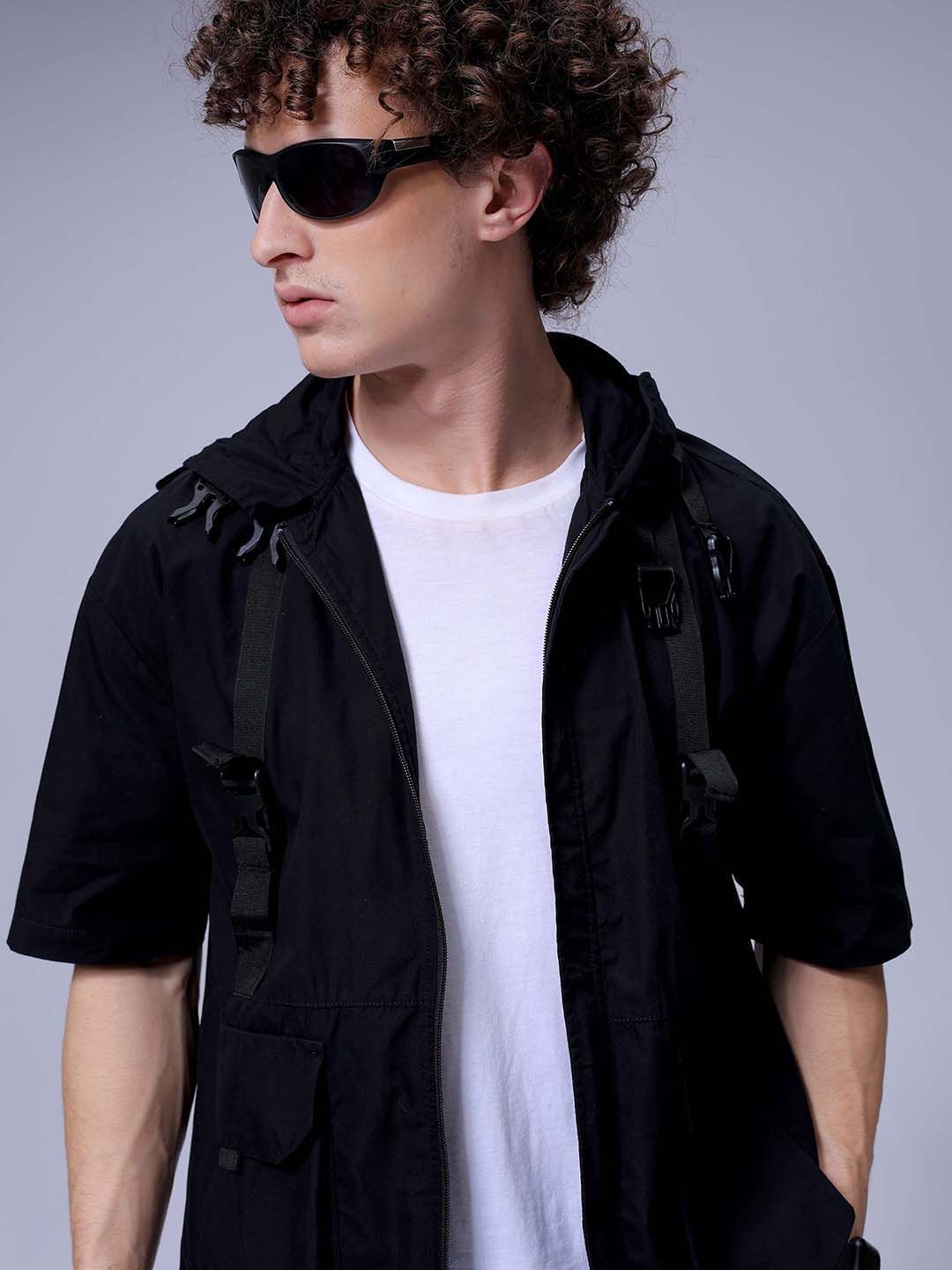 The Indian Garage Co Men Boxy Fit Hood Solid Cotton Casual Shirt