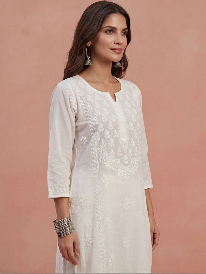 Rumah Wanita Chikankari Motif Etnik Benang Sulam Kerja Bayangan Kurta