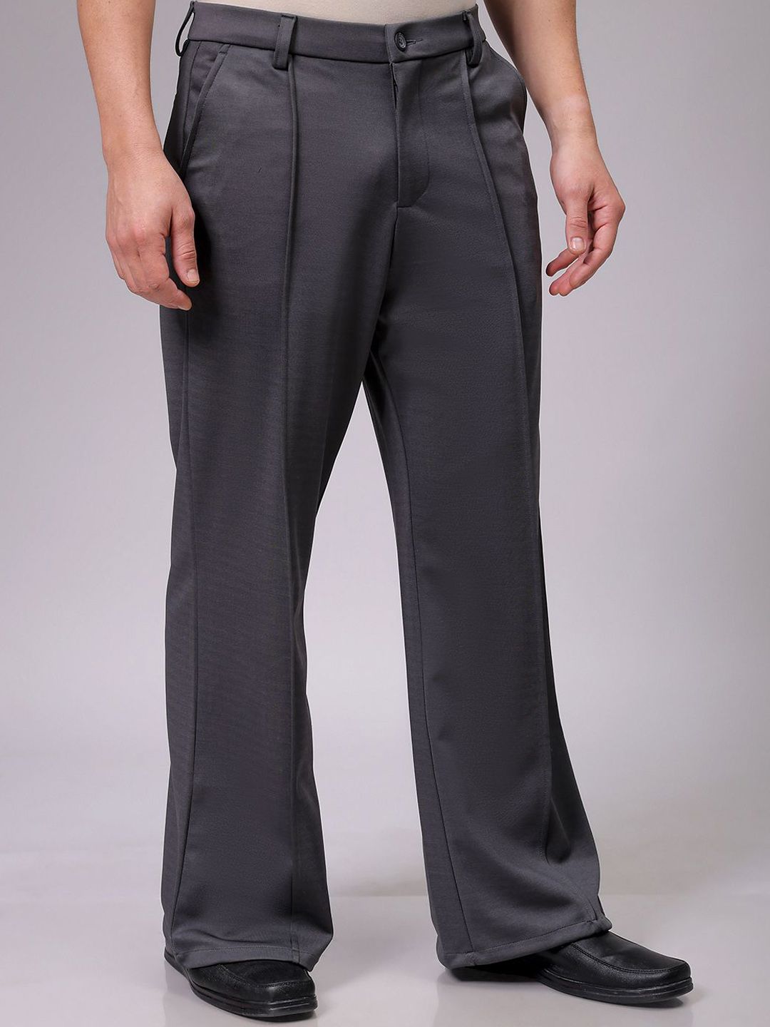 The Indian Garage Co Men Mid-Rise Flared Pleated Trousers