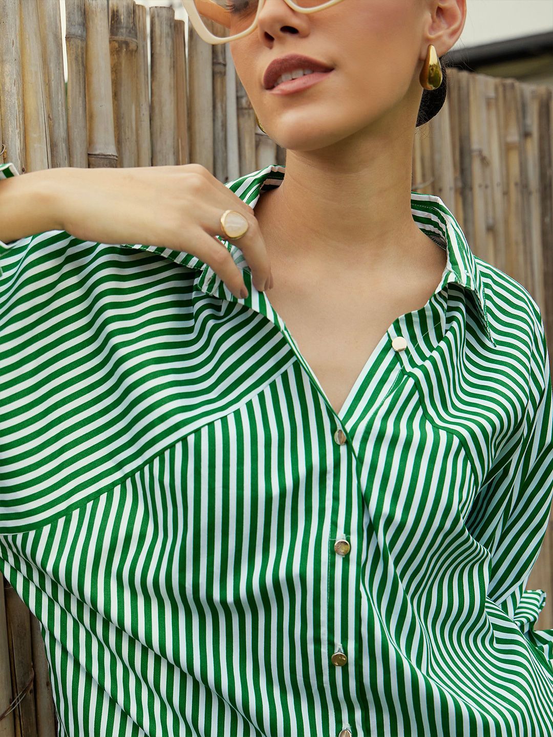 Pink Paprika by SASSAFRAS Women Vertical Striped Cotton Oversized Casual Shirt