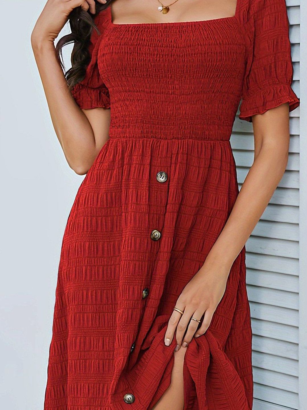 all about you Women Square Neck Fit and Flare Dress