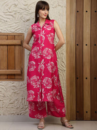 KALINI Floral Printed Shirt Collar A-Line Kurta & Palazzos