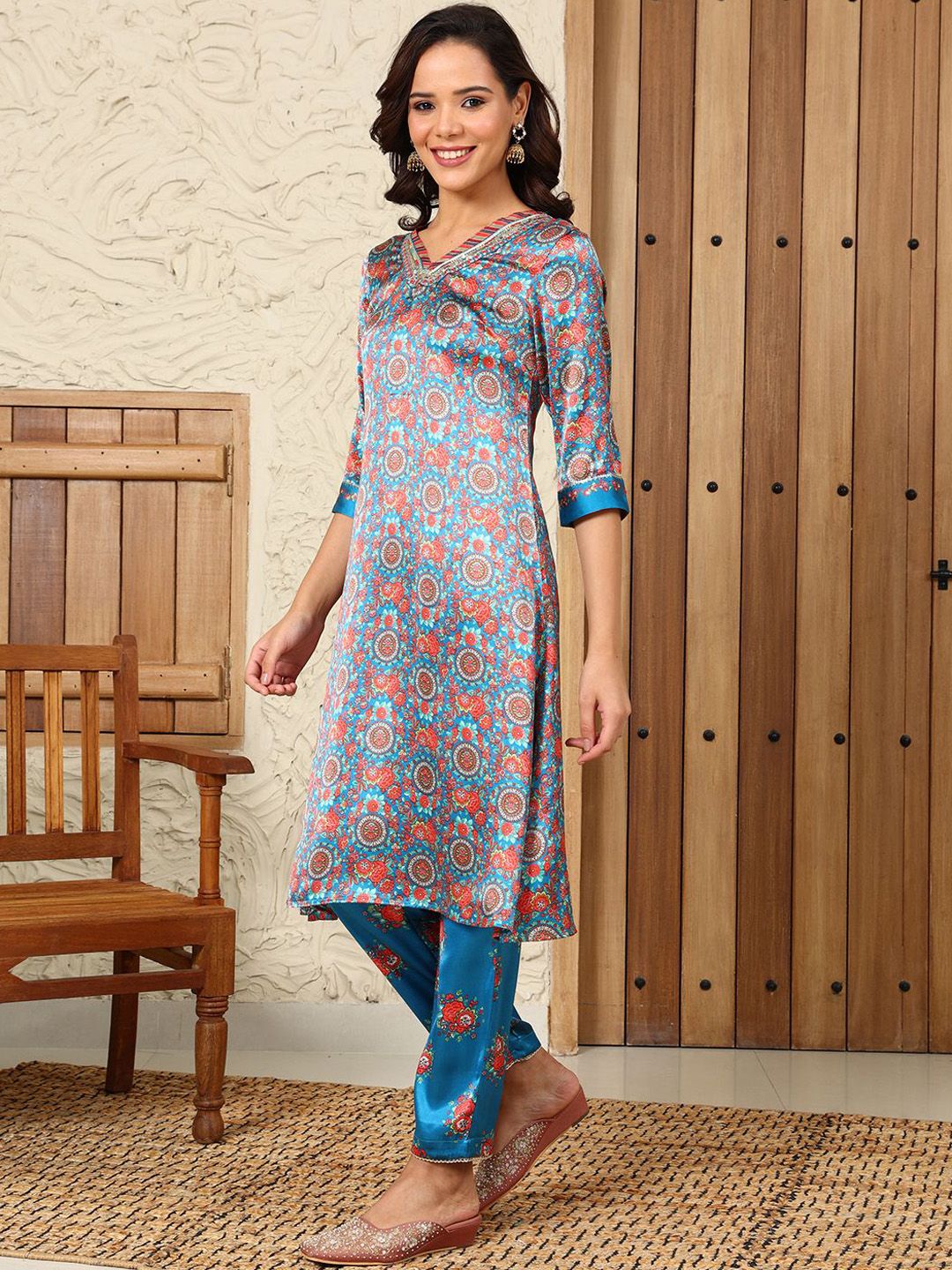 W Women Floral Printed Regular Kurta with Trousers & With Dupatta