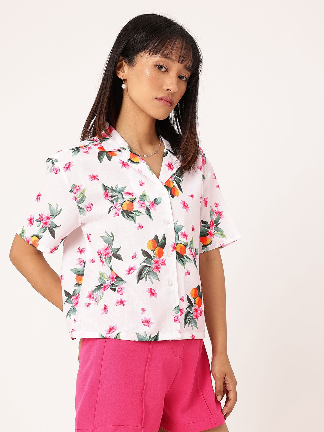 DressBerry Chic Blooming Printed Boxy Casual Shirt