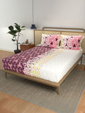 URBAN SPACE Divine Maroon & White Geometric Cotton 144 TC Queen Bedsheet Set
