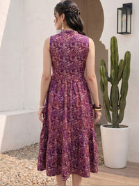 Mamicha Floral Print Tie-Up Neck Crepe A-Line Midi Dress