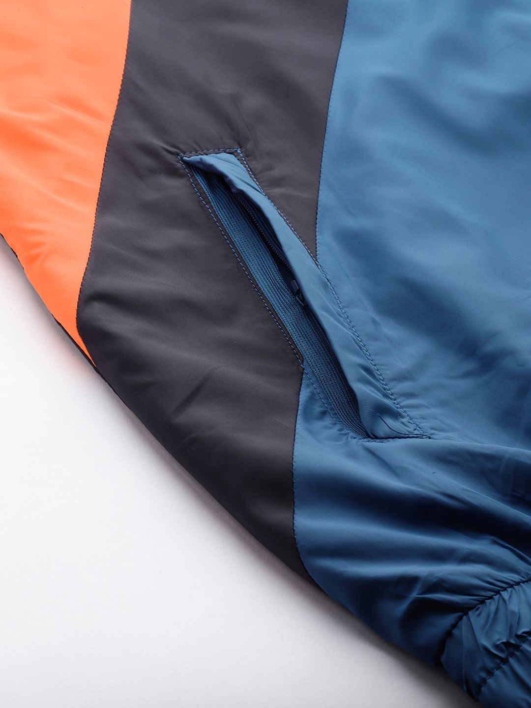 The Indian Garage Co Men Navy Blue & Orange Colourblocked Tailored Jacket