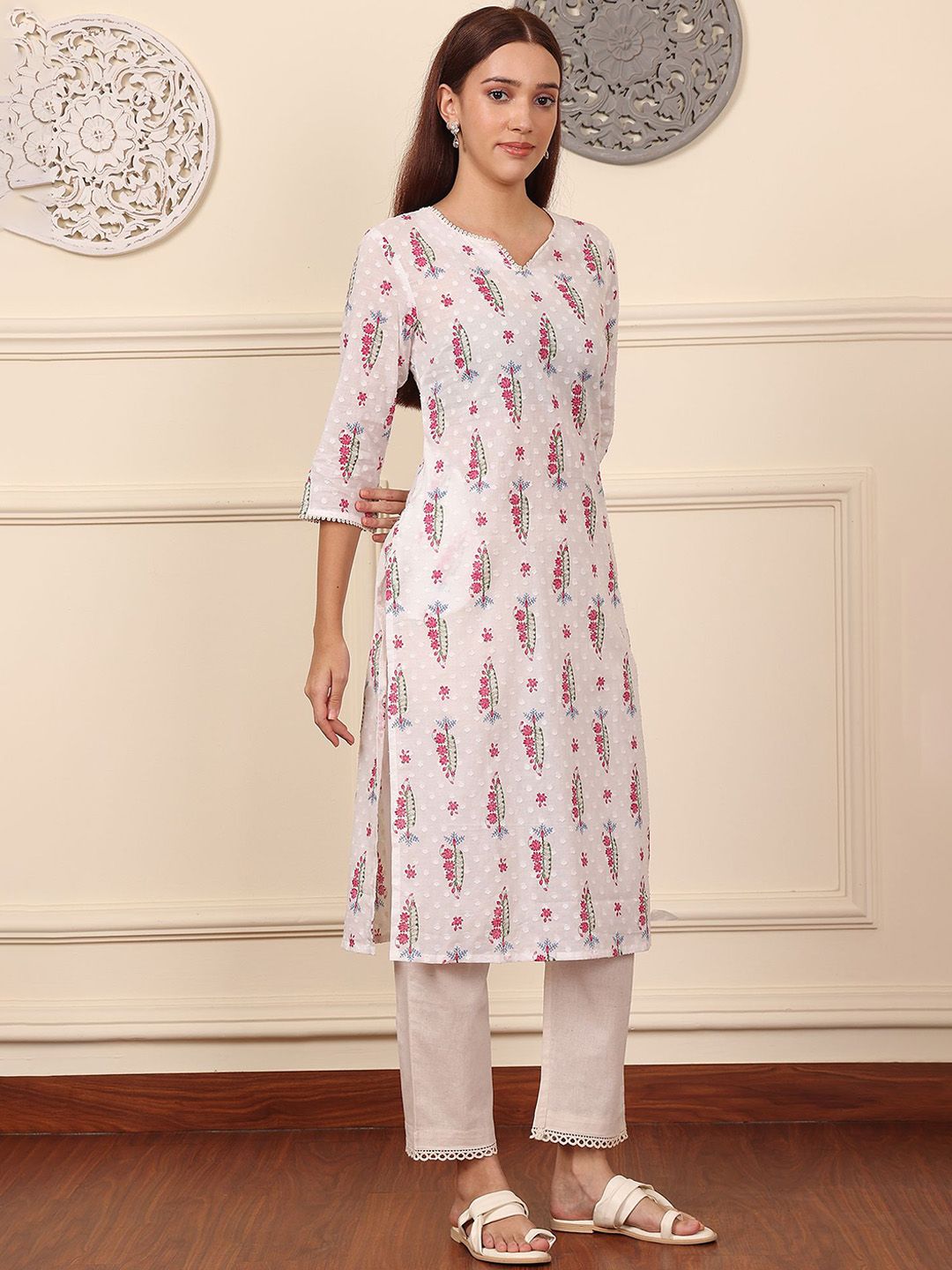 W Women Floral Printed Sequinned Kurta