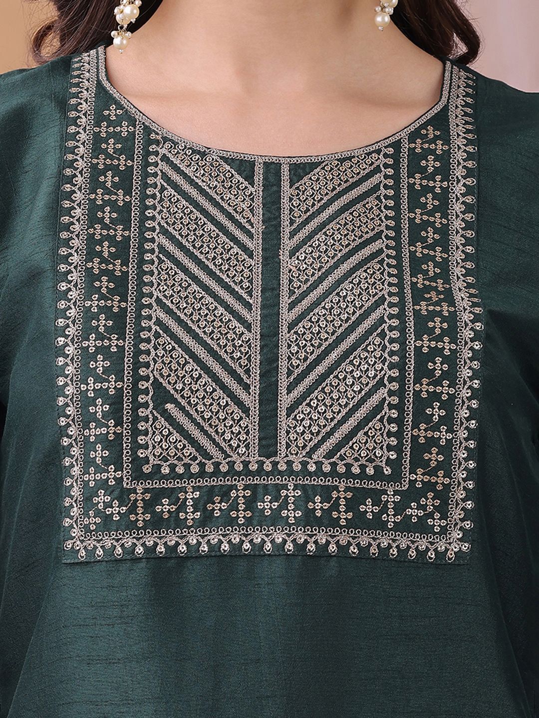 KALINI Women Ethnic Motifs Embroidered Regular Sequinned Kurta with Trousers & Dupatta