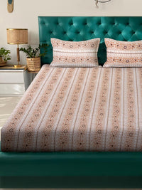 KLOTTHE Beige & Grey Floral Printed Pure Cotton 400 TC King Bedsheet Set 2.5 m x 2.25 m