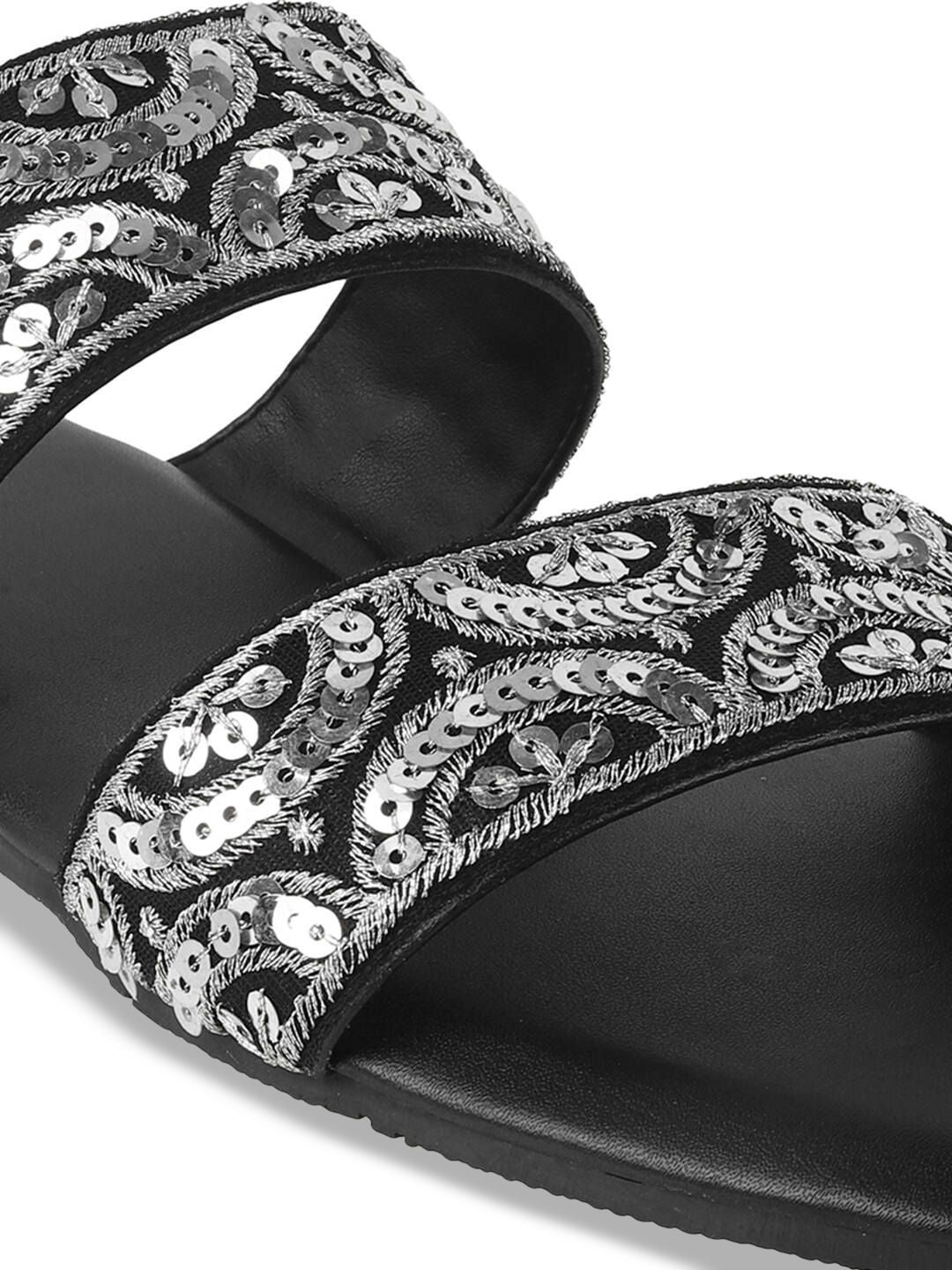 Mochi Women Embellished Open Toe Flats