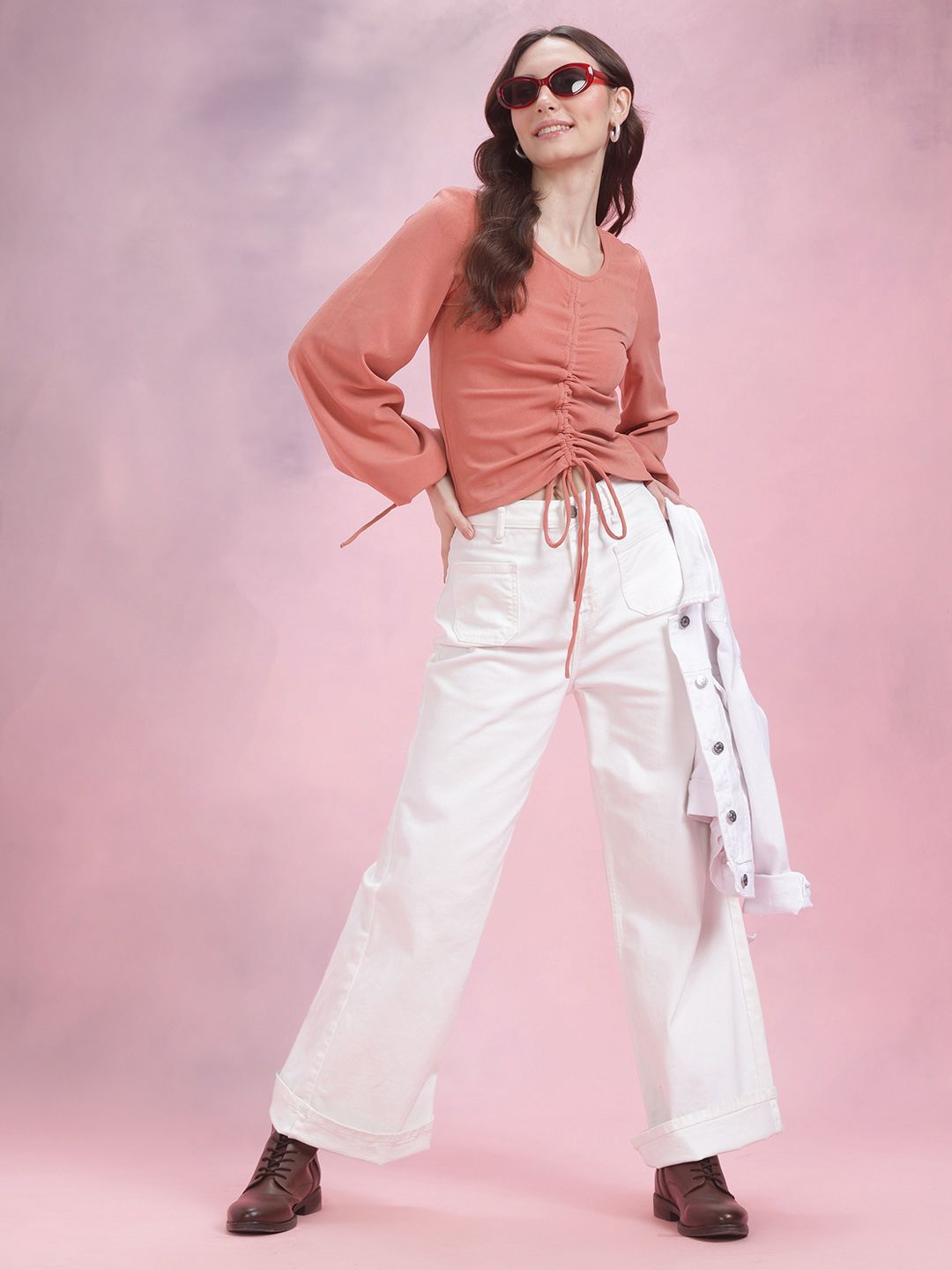 DressBerry Puff Sleeve Ruched Top