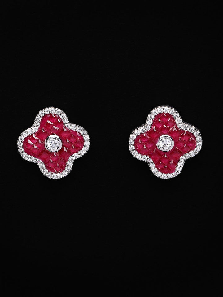PANASH 925 Sterling Silver Rhodium-Plated Cubic Zirconia Studs