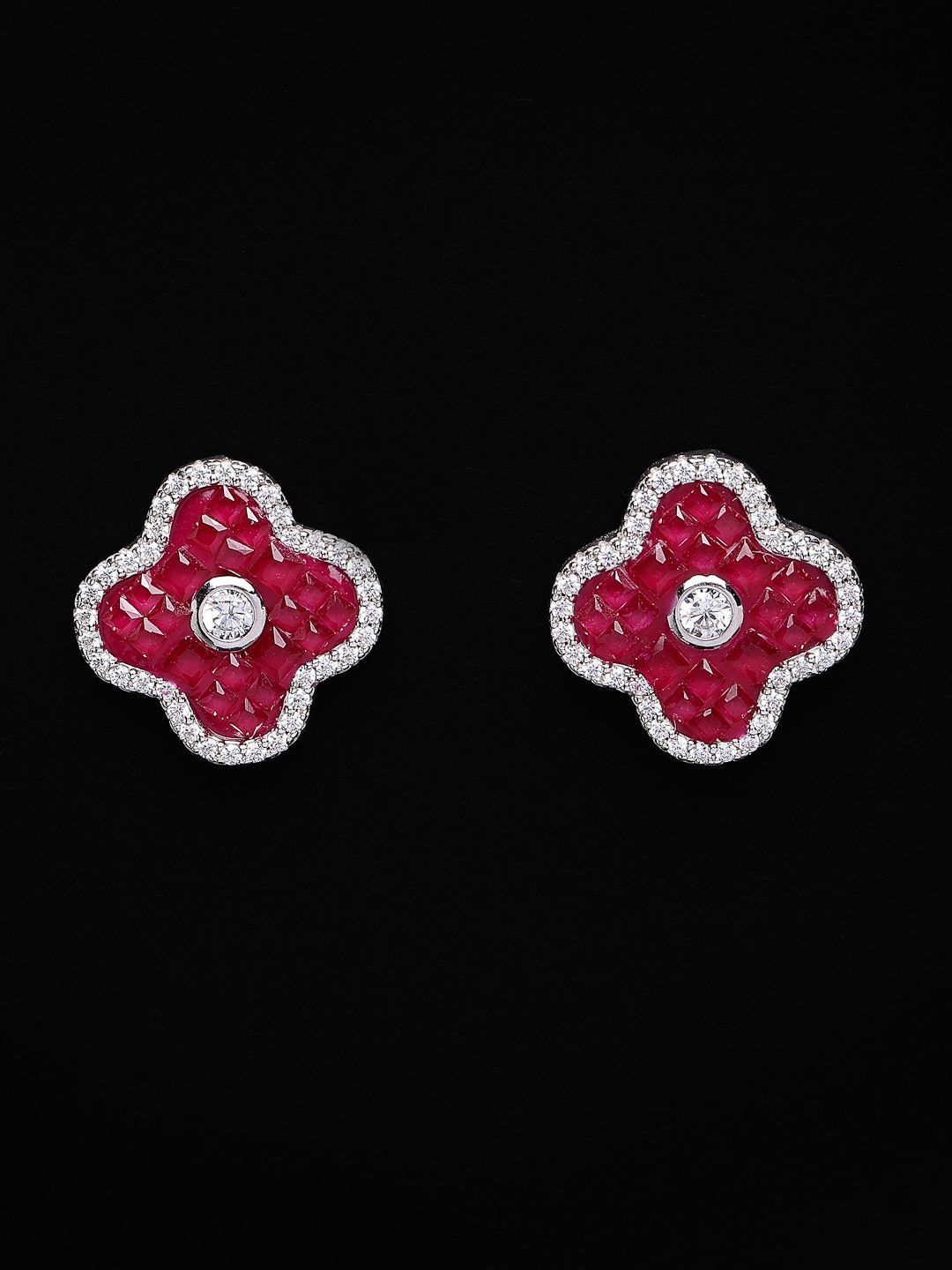 PANASH 925 Sterling Silver Rhodium-Plated Cubic Zirconia Studs