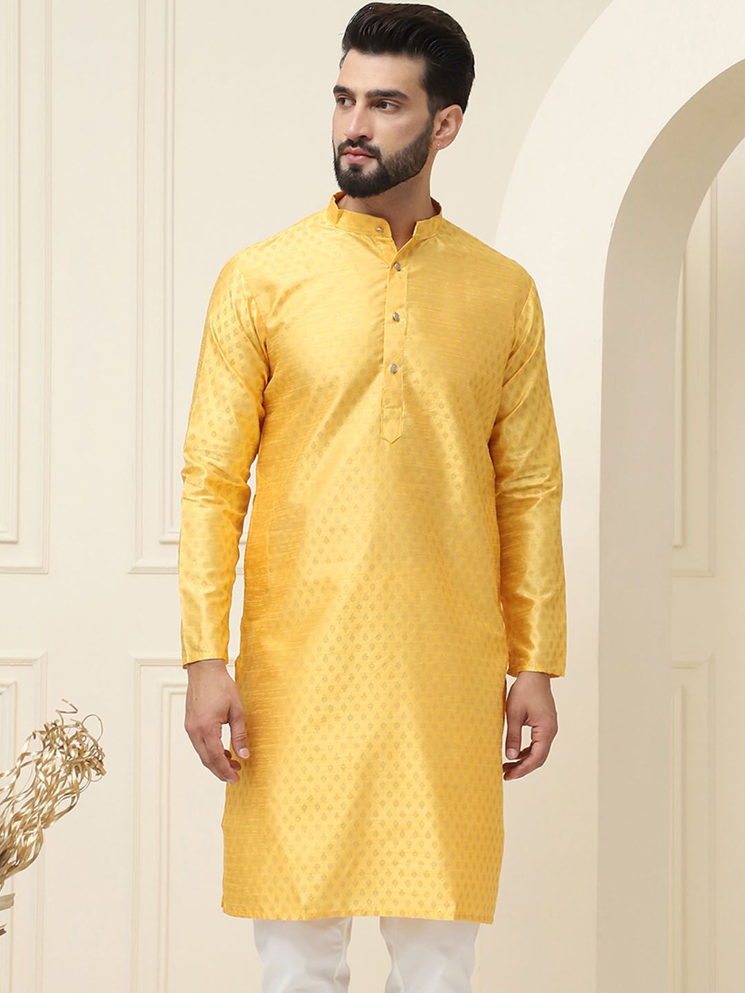 SOJANYA Ethnic Motifs Woven Design Band Collar Straight Kurta