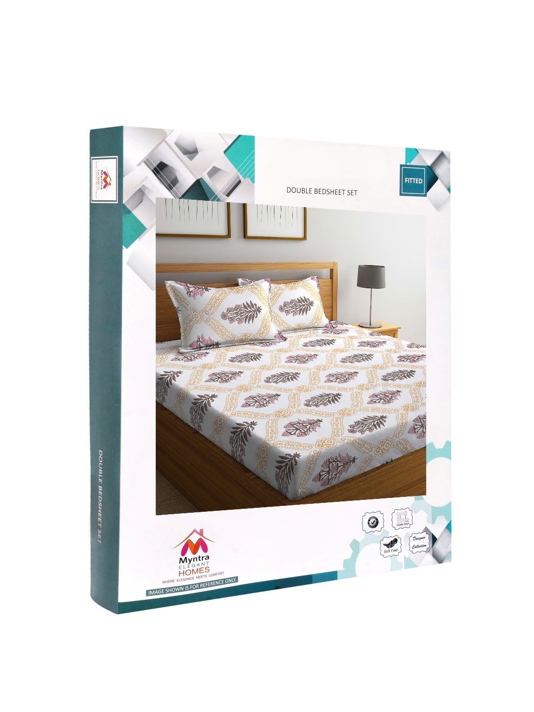 Myntra Elegant Homes White & Yellow Floral Printed Dilengkapi 300 TC King Bedsheet dengan 2 Sarung Bantal