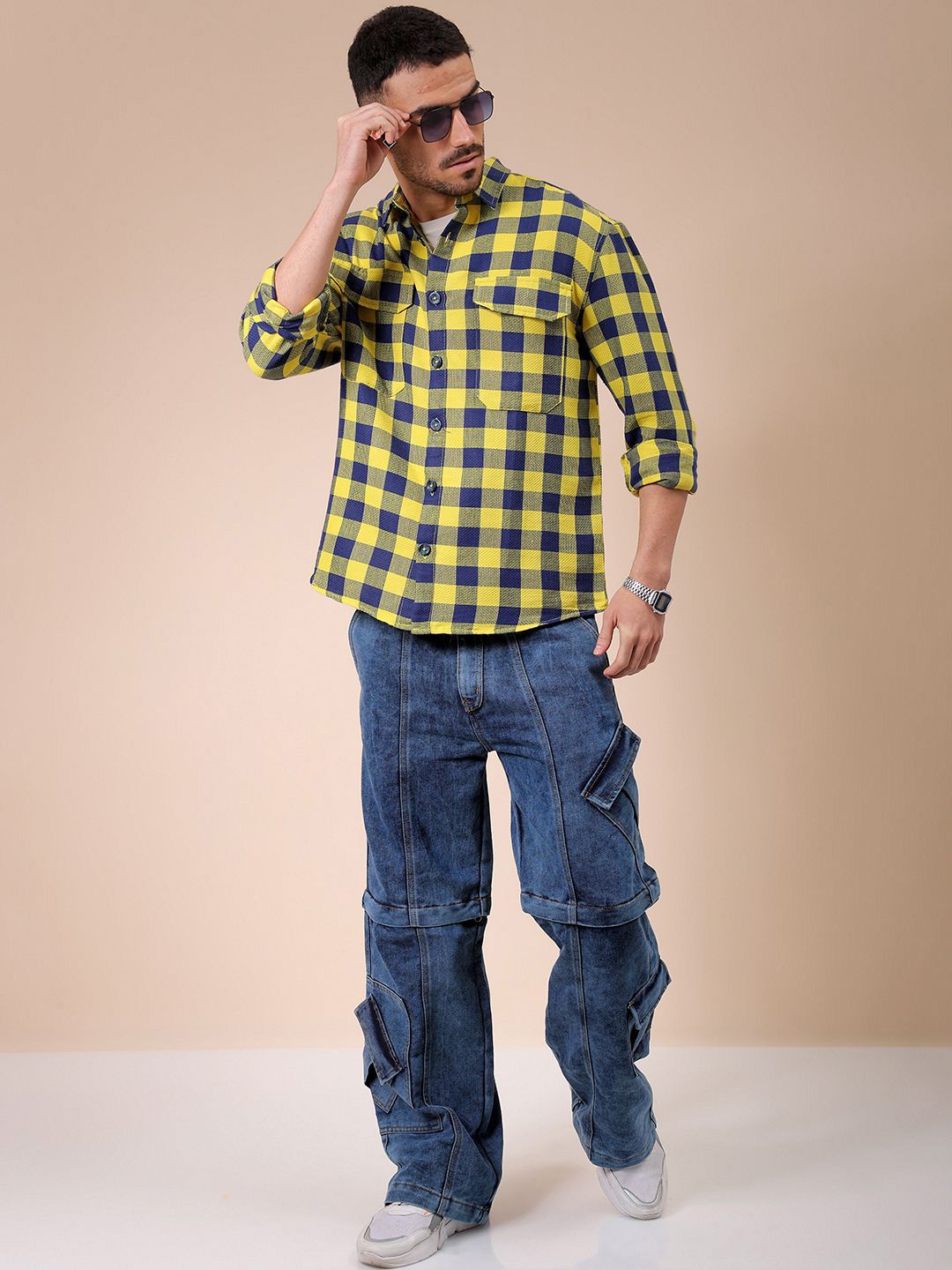 The Indian Garage Co Men Relaxed Fit Checked Dobby Textured Resortwear Shirt