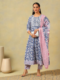 Mamicha Ethnic Motifs Printed Thread Work Pure Cotton Kurta with Trousers & With Dupatta