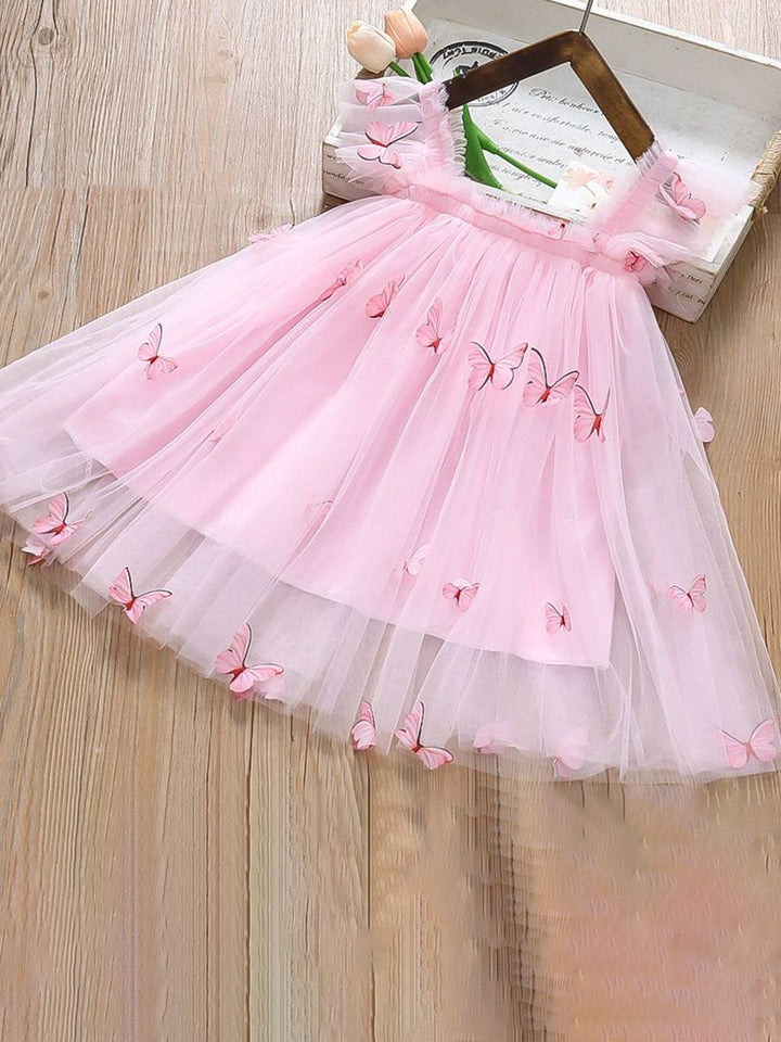 YK Girls Tulle Flutter Sleeves Flared A-Line Dress