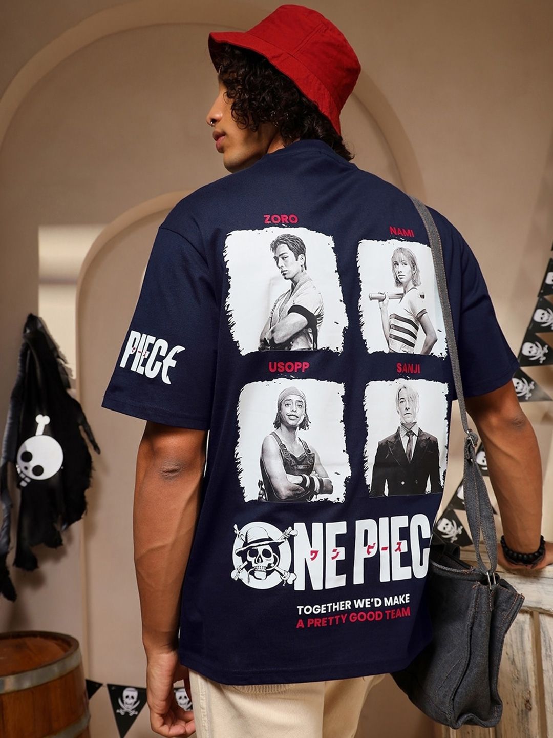 Bewakoof One Piece Pirate Crew Printed Oversized Cotton T-shirt