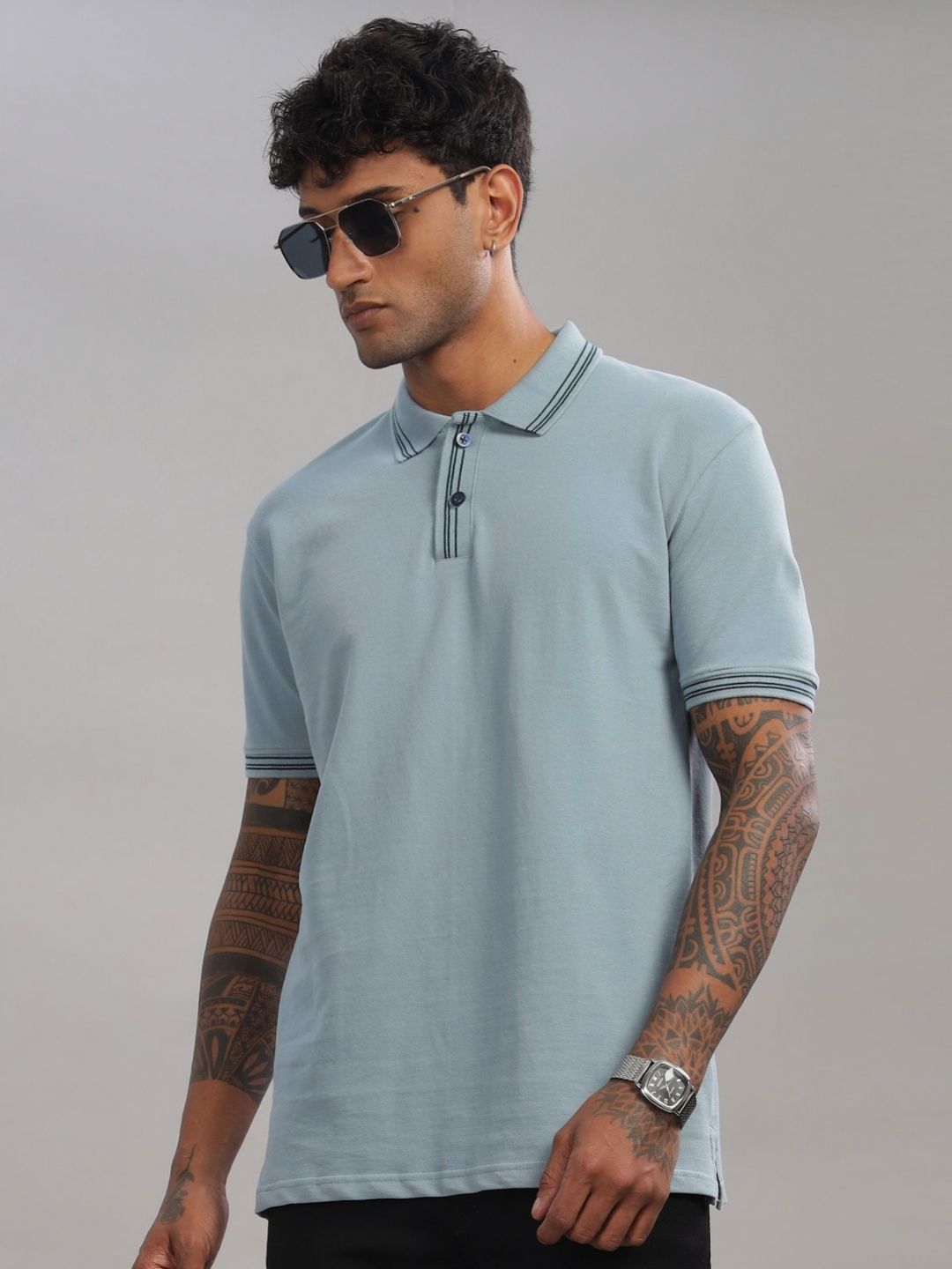 ADRO Men Polo Collar Cut Outs T-shirt