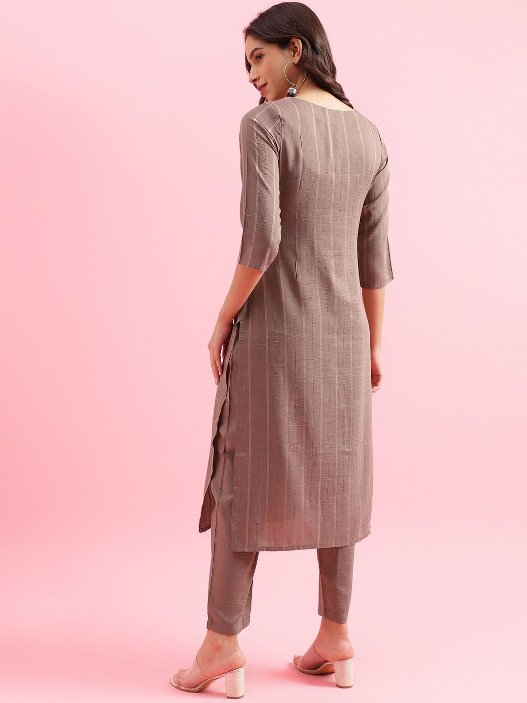 KALINI Striped Woven Design Kurta with Trousers