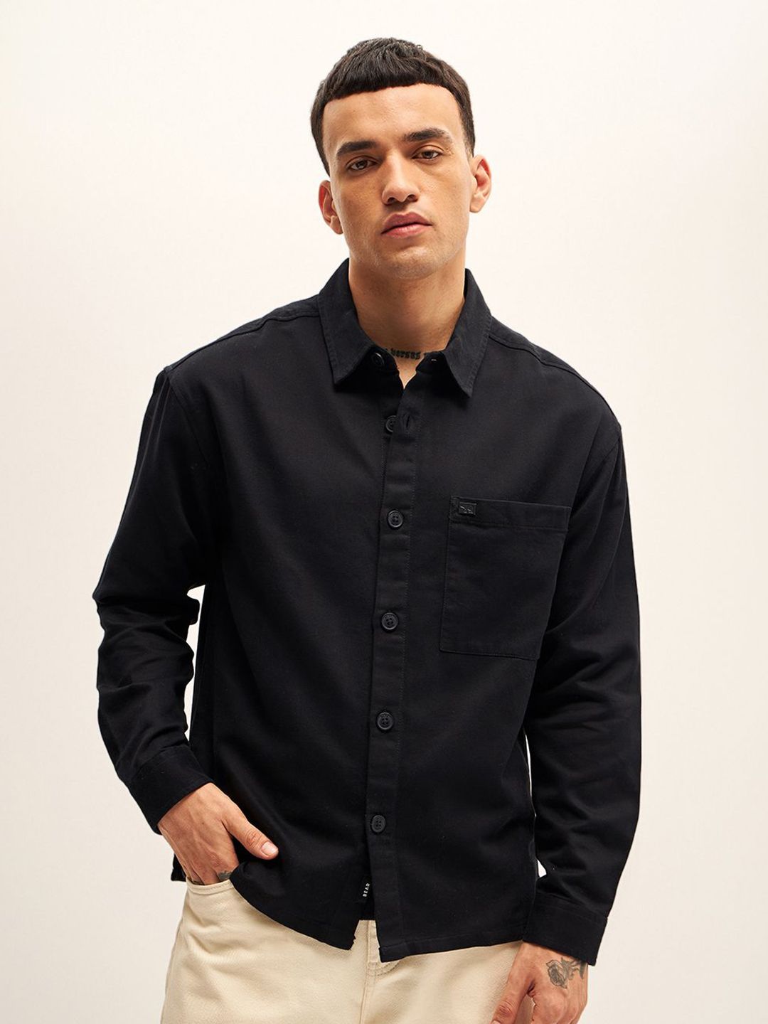 THE BEAR HOUSE Men Solid Casual Oversized Shirt