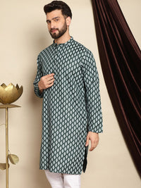 Motif Etnik Hijau Anouk Bercetak Kurta Linen Kapas Lurus