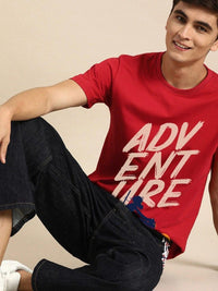 Bewakoof Men Red Typography Printed Pure Cotton T-shirt
