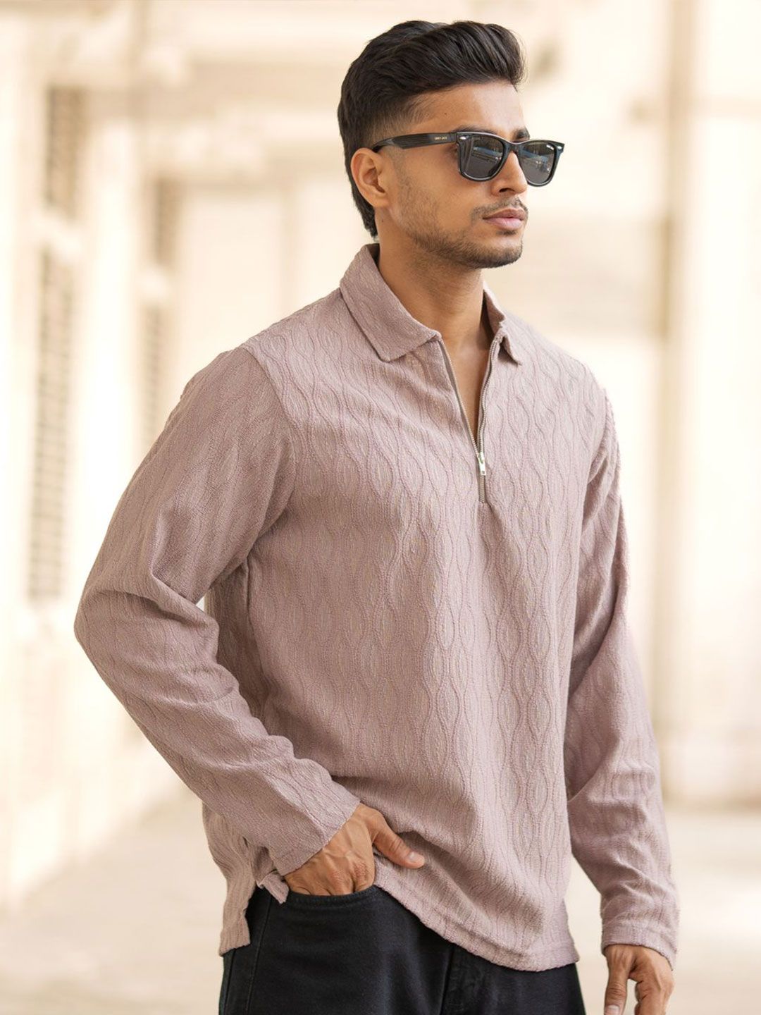 Powerlook Men Self Design Polo Collar T-shirt
