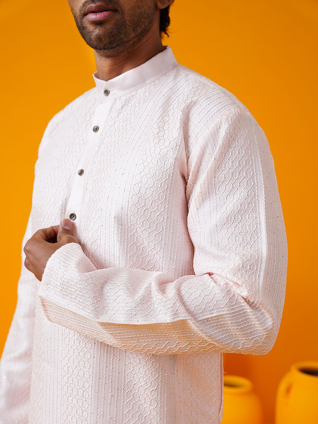 SOJANYA Band Collar Geometric Embroidered Straight Kurta