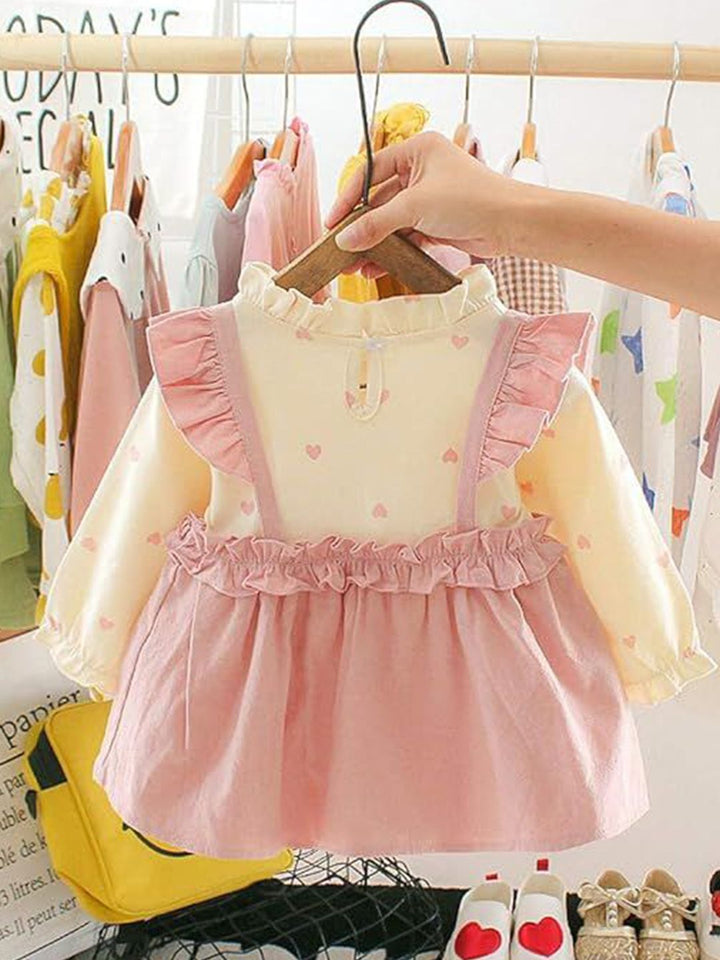 YK Girls Round Neck Cotton Fit & Flare Dress With Ruffle Details