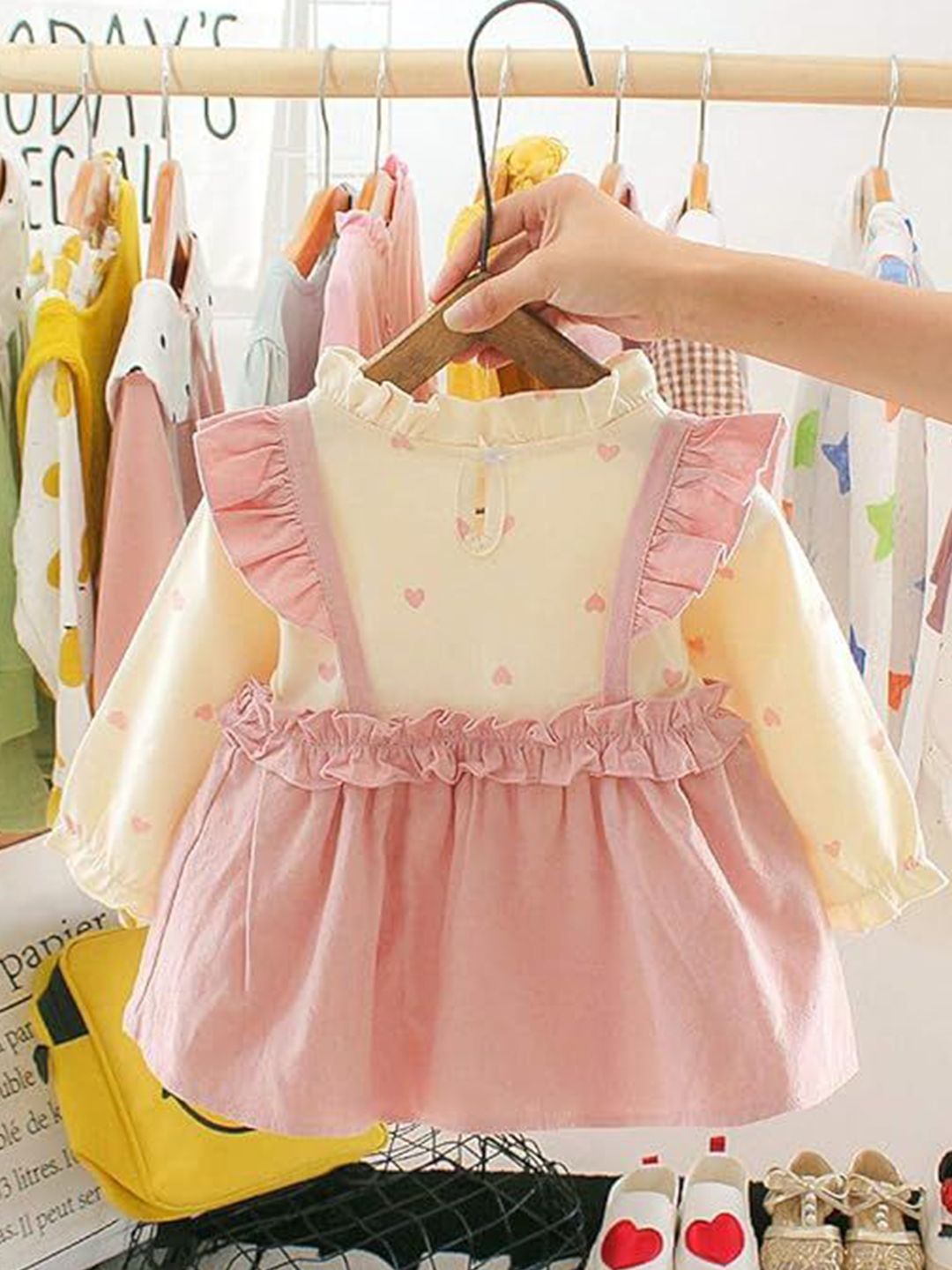 YK Girls Round Neck Cotton Fit & Flare Dress With Ruffle Details