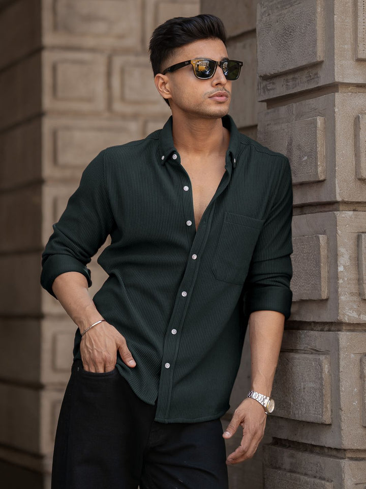 Powerlook Men Regular Fit Button-Down Collar Textured Casual Shirt