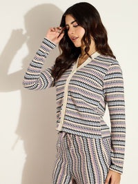 SASSAFRAS Women Chevron Striped Cardigan