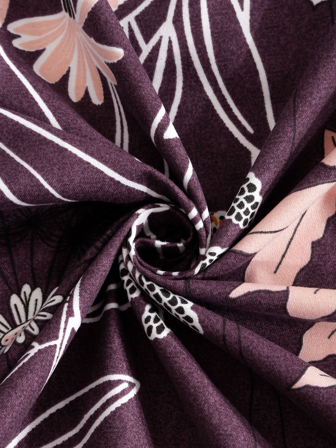 KLOTTHE Purple Floral Polycotton 300 TC Fitted Single Fine Bedsheet with a Pillow Cover-89 x 59 inches