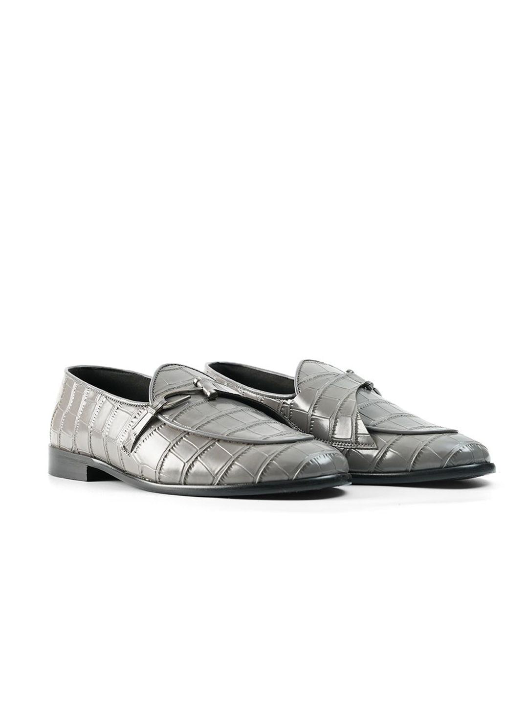MONKSTORY Eclecta Croco Side Hook Slip Ons - Grey