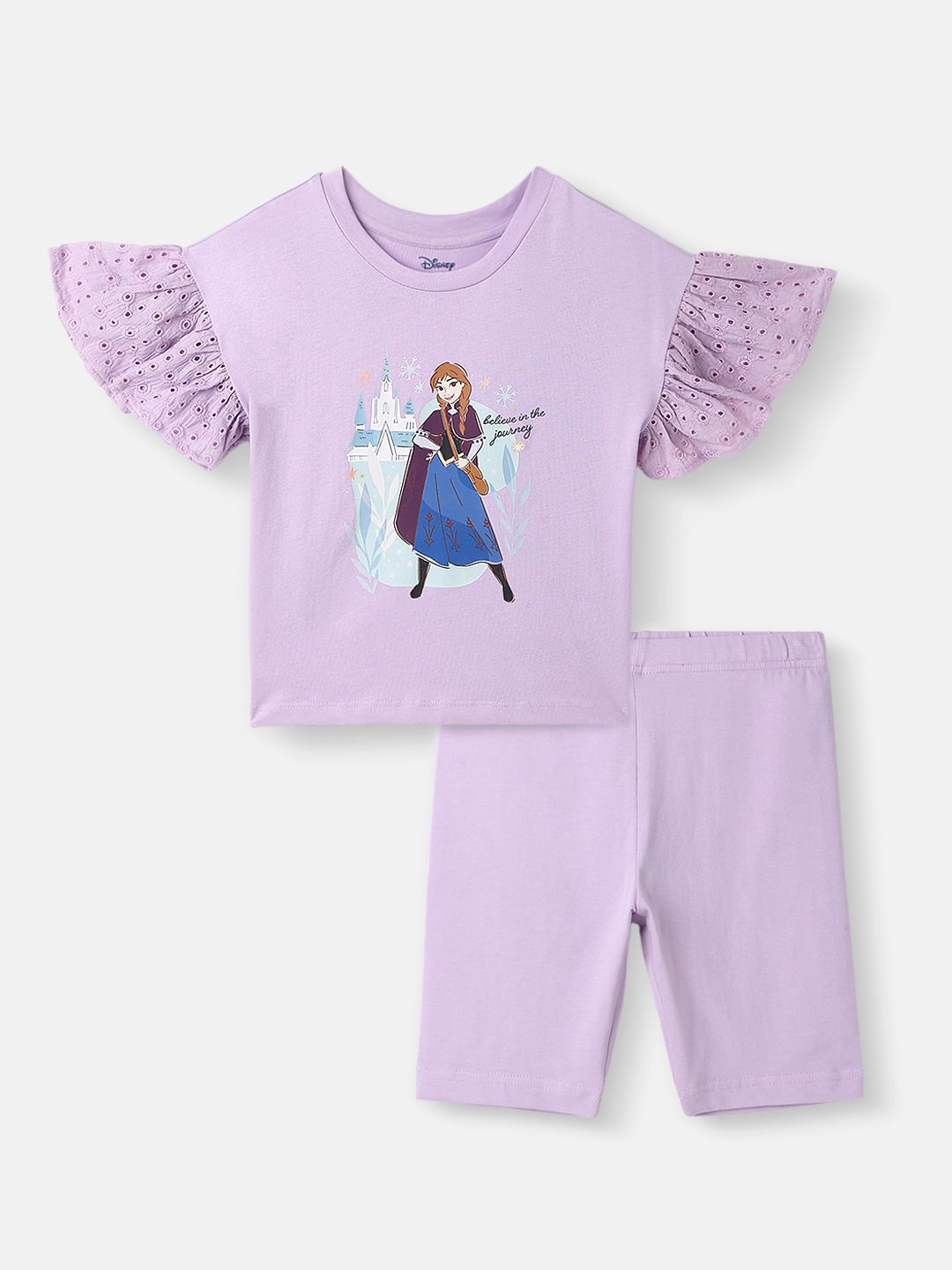 Nauti Nati Girls Frozen Printed Pure Cotton Top With Shorts