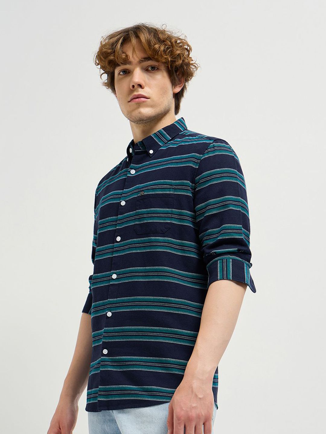 THE BEAR HOUSE 
Men Cotton Slim Fit Striped Casual Shirt
