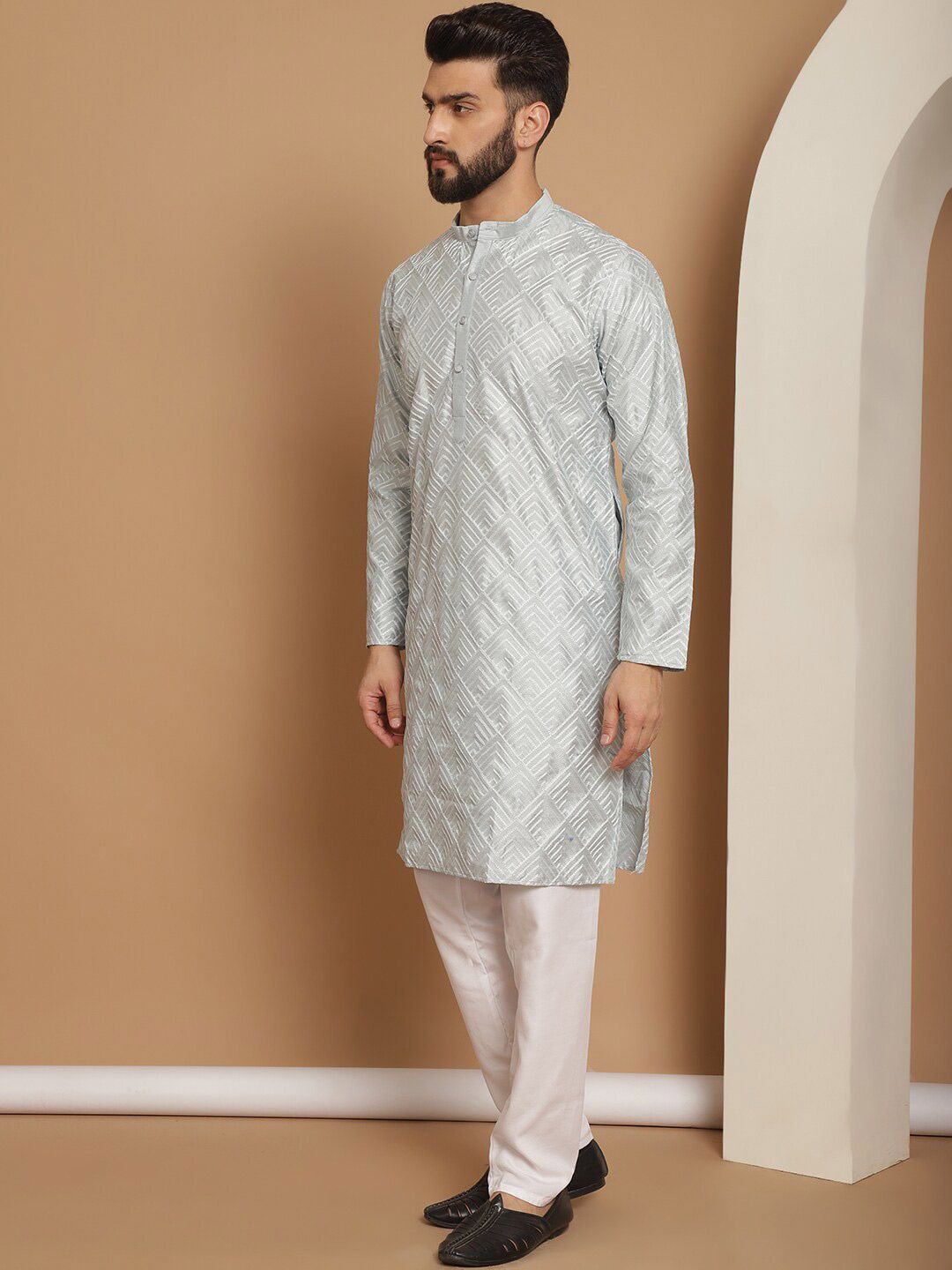 Anouk Geometric Embroidered Straight Kurta with Churidar