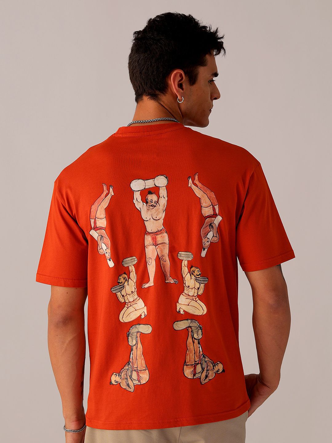 The Indian Garage Co Men Back Printed Boxy Oversized Round Neck T-shirt
