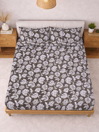 KLOTTHE Brown & White Printed 300 TC Double Bedsheet With 2 Pillow Covers- 2.5 m x 2.25 m