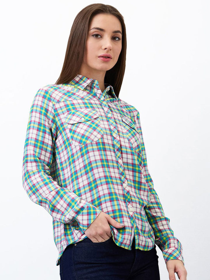 SPYKAR Women Regular Fit Spread Collar Checked Casual Shirt