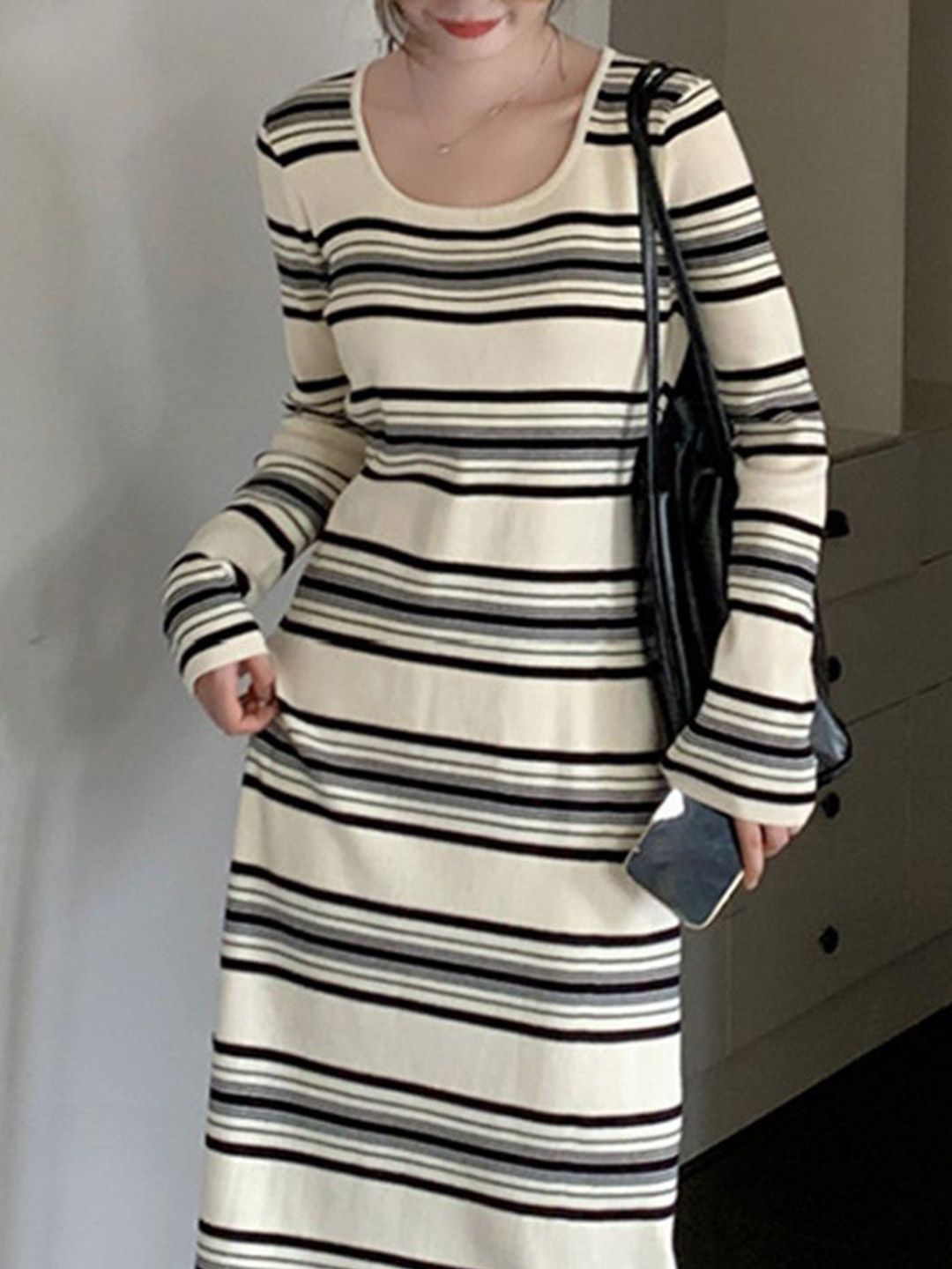 DressBerry Women Striped A-Line Midi Dress
