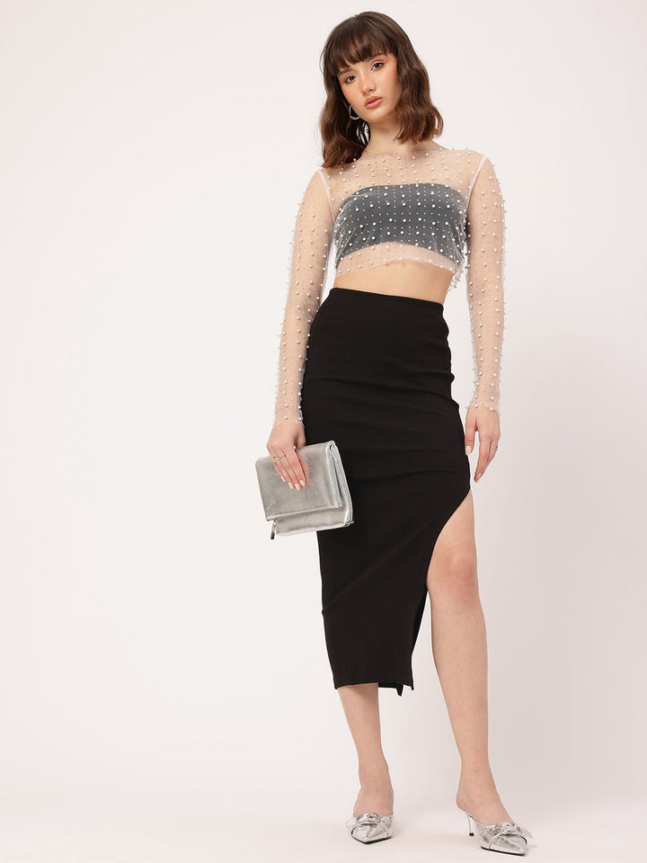 DressBerry Minimalist Marvel Ribbed Midi Skirt with Slit